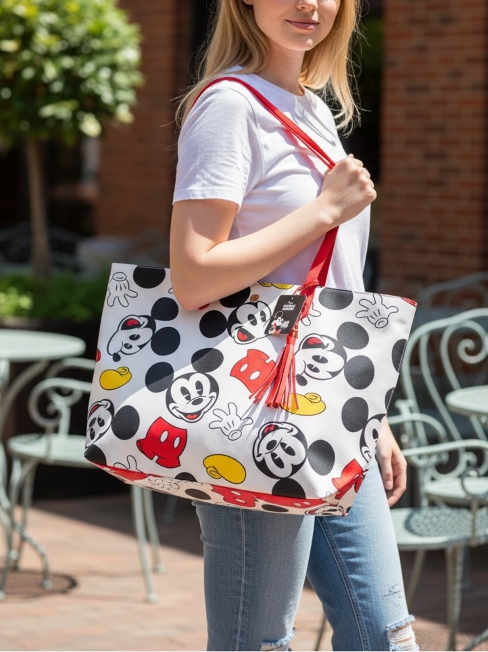 Disney Nostalgic Mickey Mouse Classic Allover Print Large Tote Shoulder Bag